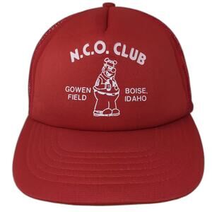 Topac Trucker Hat Red White L NCO Club Gowen Field Boise Idaho Snapback Mesh Hat